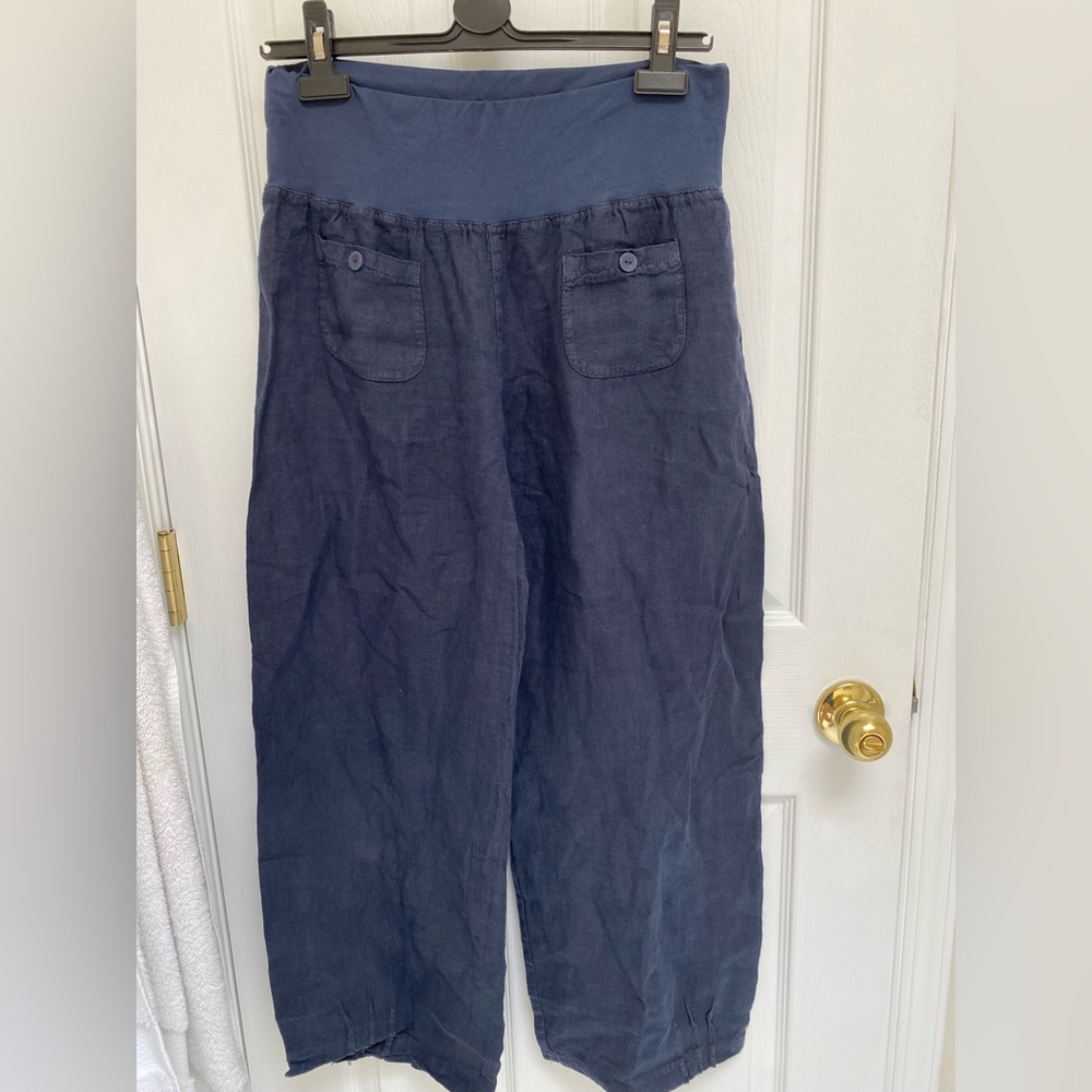 Linen relaxed navy blue pants